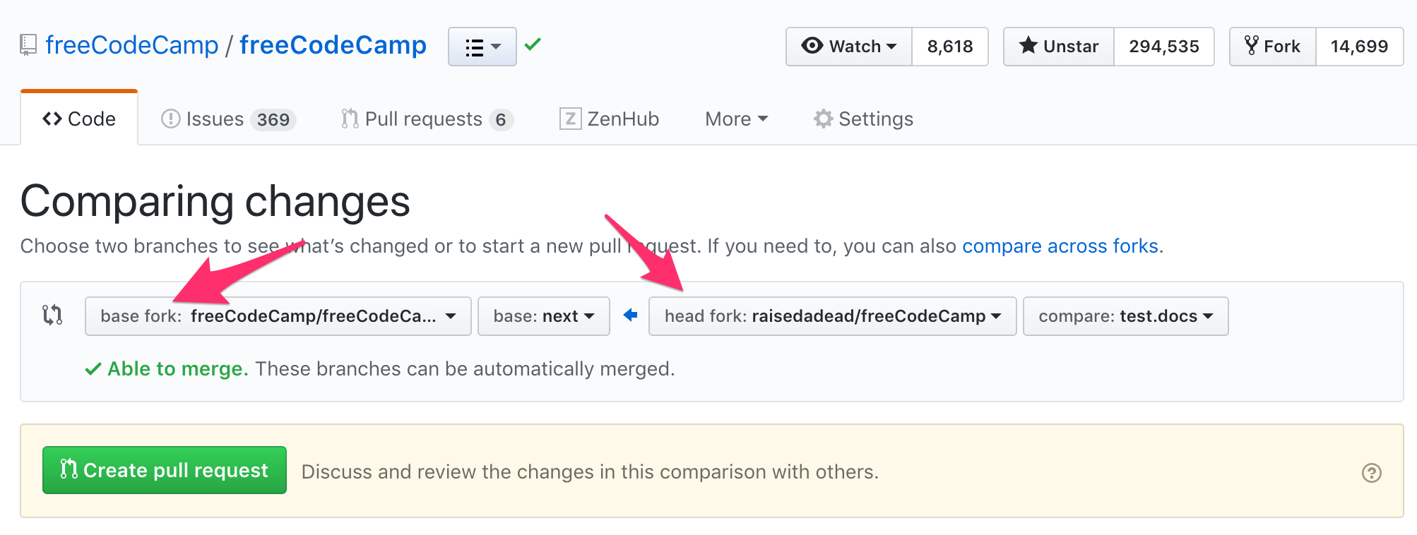 Bild - Vergleiche Forks beim Pull Request